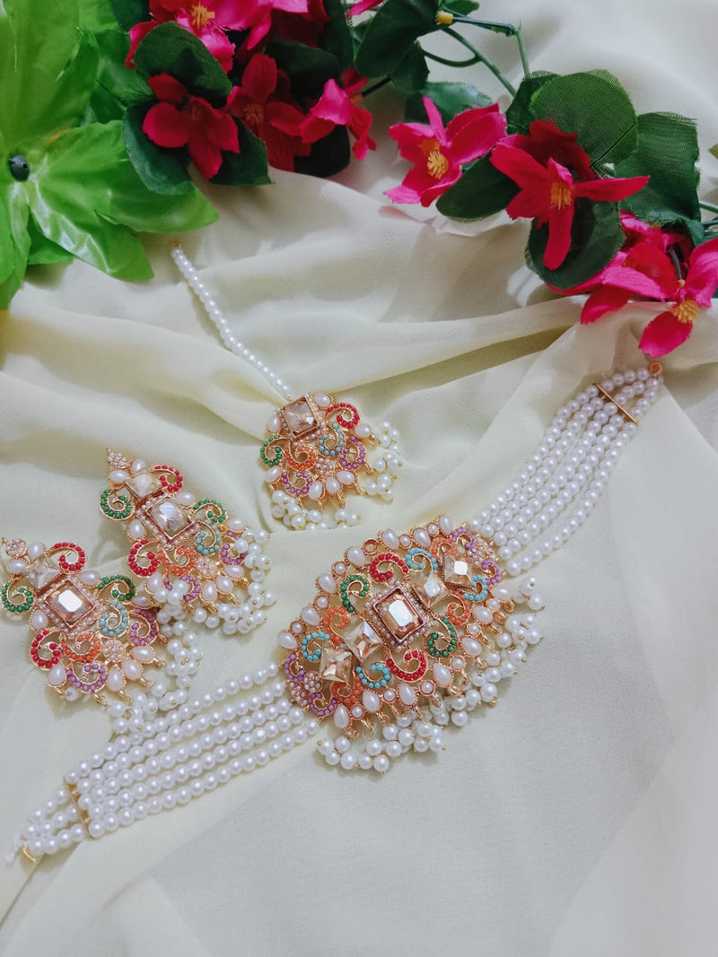 "Royal Multicolor Kundan & Pearl Choker Set"